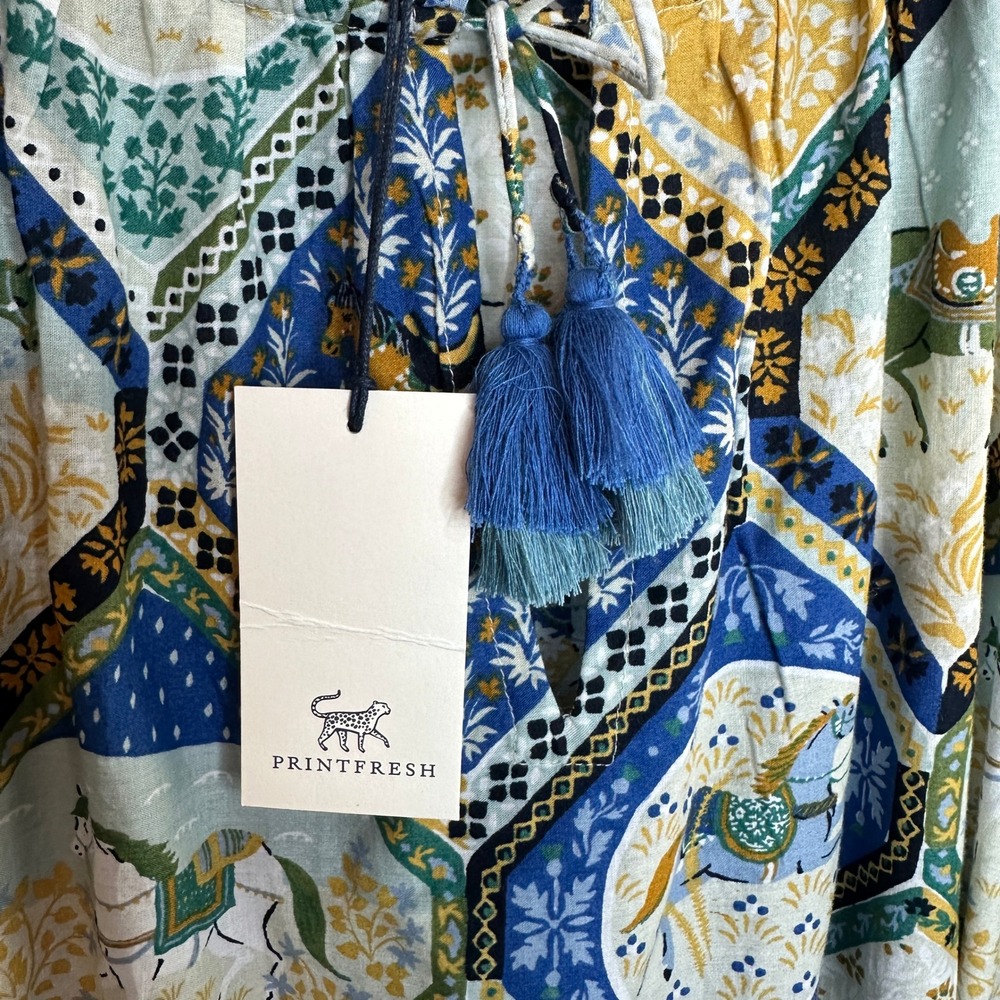 Printfresh High Horse Devon Dress in Blue Multi Organic Cotton Midi Medium NWT - Picture 6 of 12